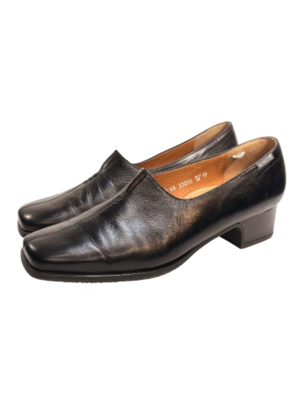 Mephisto Black Leather Heeled Loafers | 11